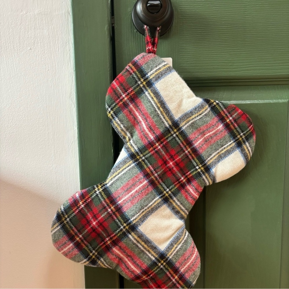 Pottery Barn Stewart Plaid Bone Pet Bone Stocking
